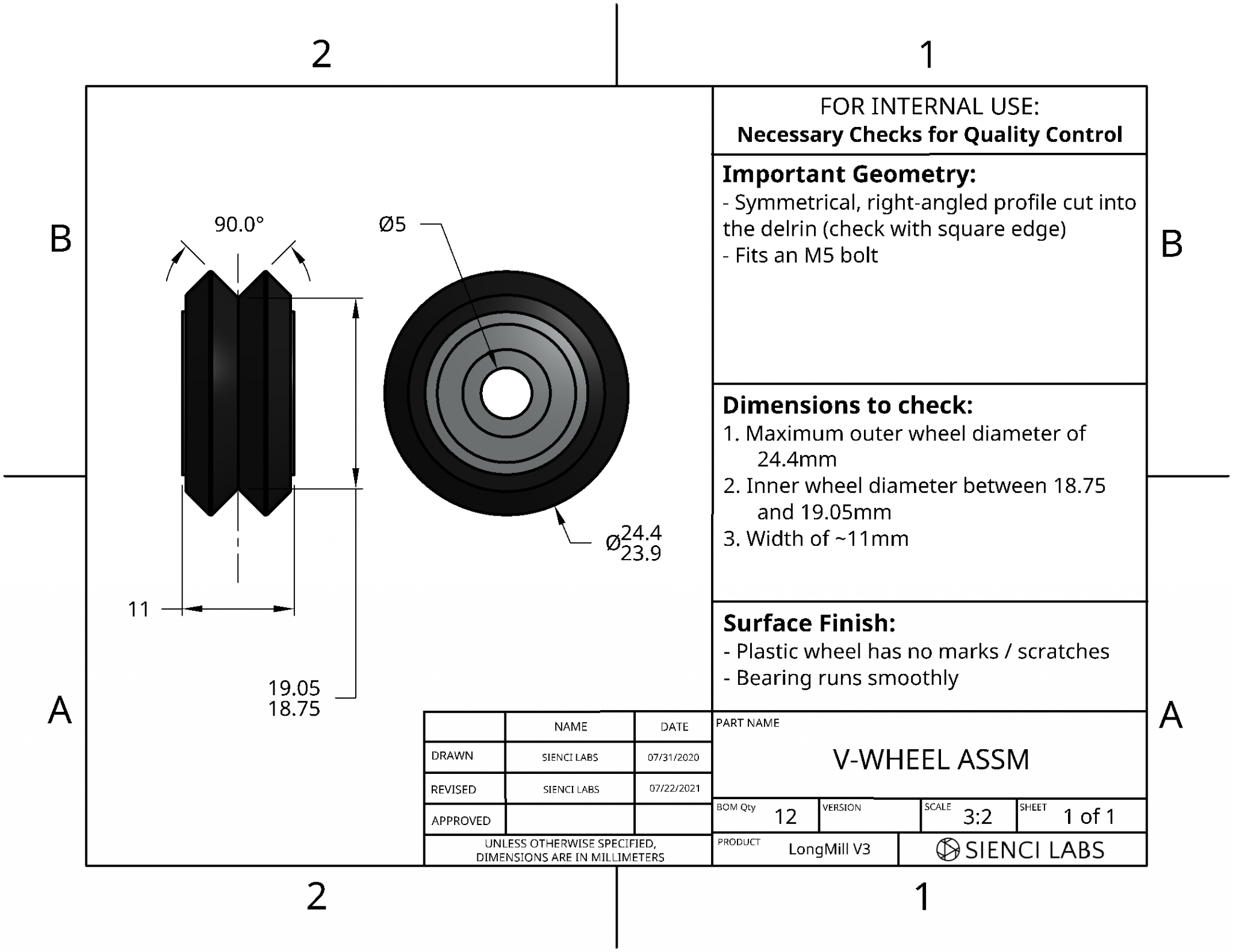 Delrin VWheels (12pcs) Sienci Labs