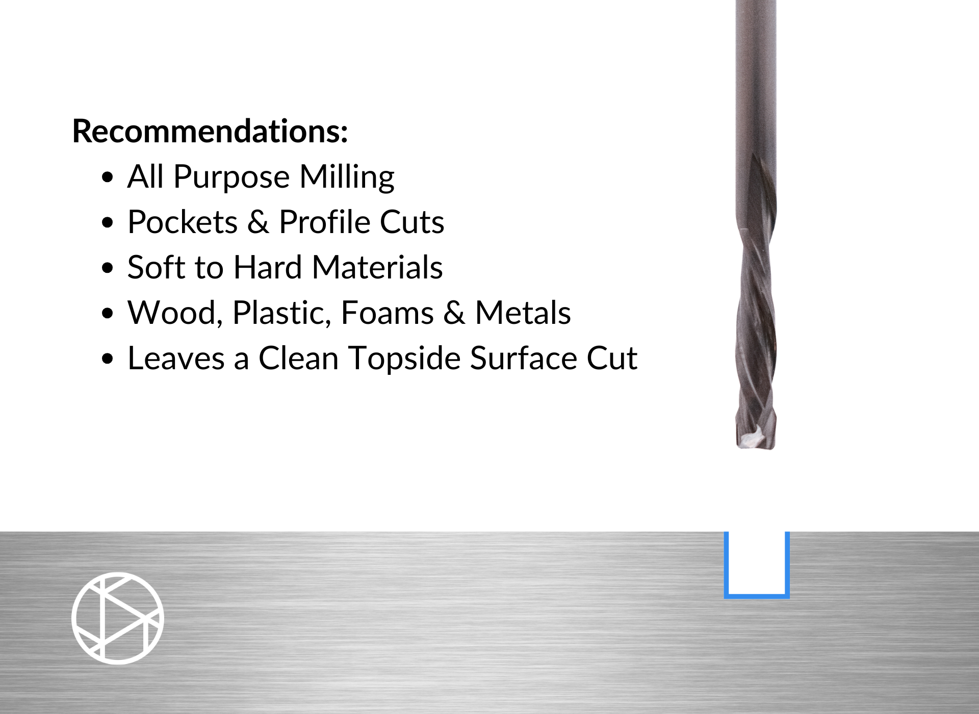 1/4″x1-1/4″ Flat Downcut End Mill – 1/4″ Shank-2F