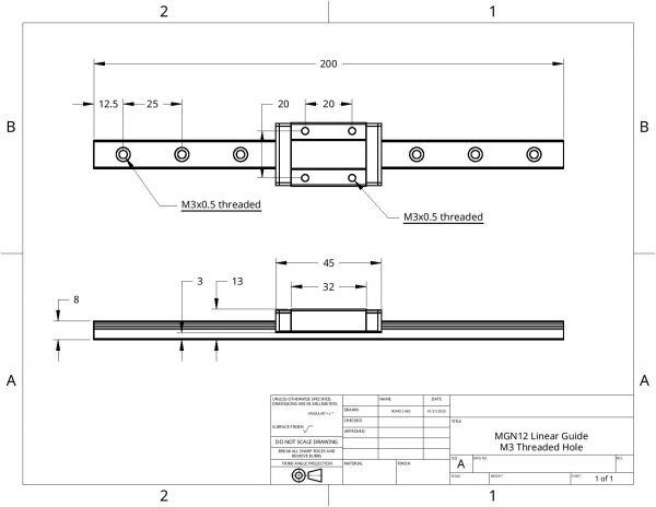 MGN12-200mm Linear Guide Rail Set | Sienci Labs