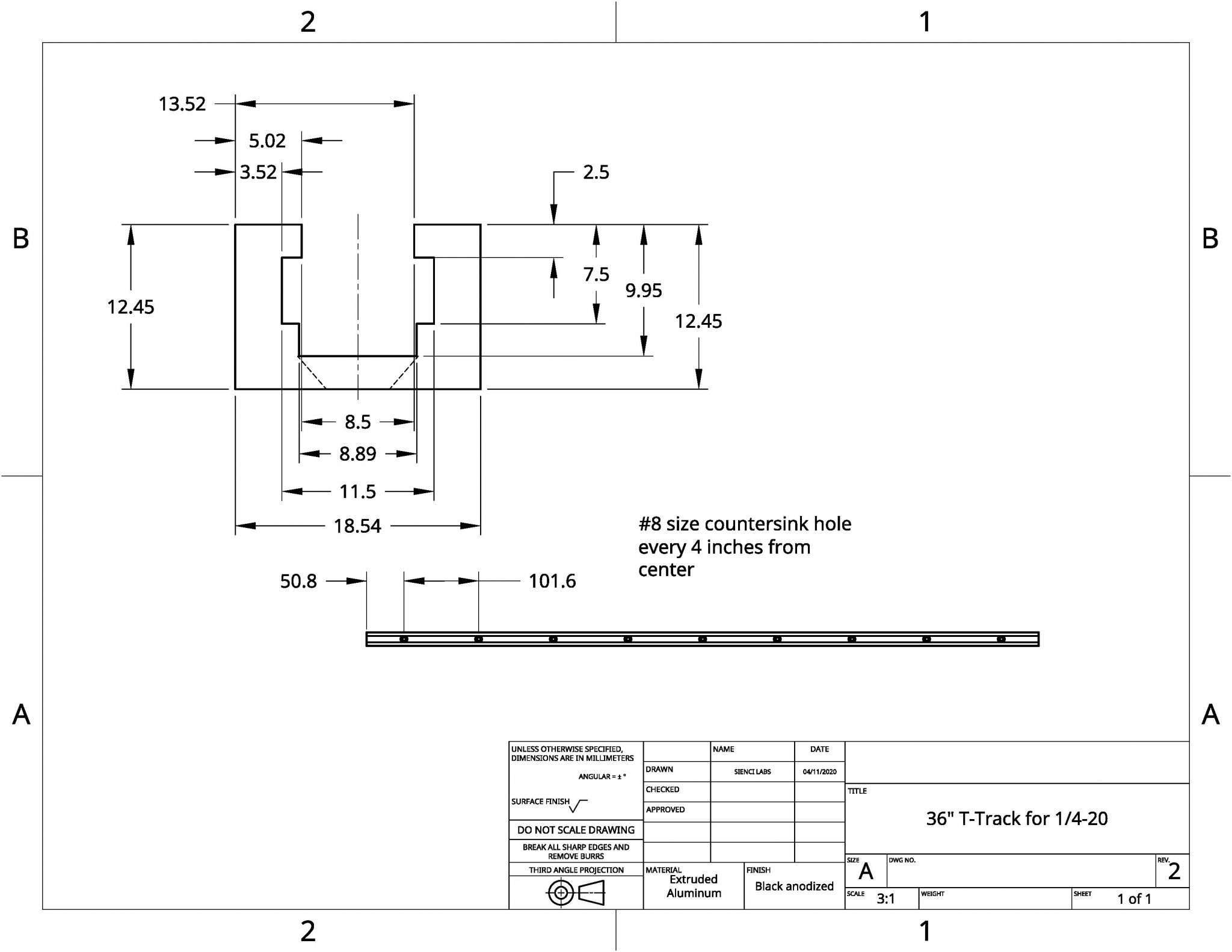 Extrusion Drawing Example 36- T-Track Extrusion Drawing-page-001 | Sienci Labs