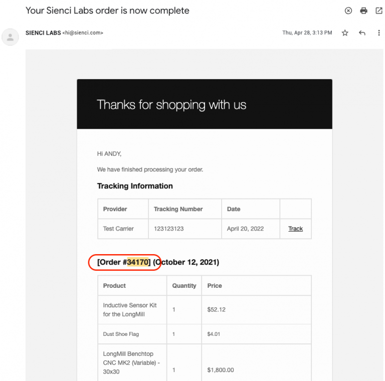 Where can I find my order number? | Sienci Labs