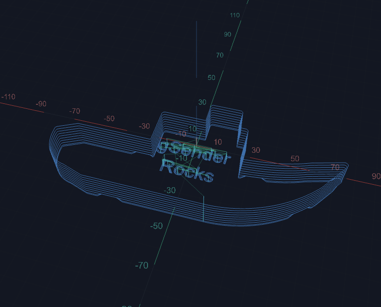 Screenshot 2026-07-29 at 92728 AM | Sienci Labs Blue wireframe guitar model on a dark 3D grid, overlaid with the words 'Rosholt Rocks'.